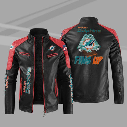 LIMITED EDITION - NEW CUSTOMIZED NFL19 MDP MIAMI DOLPHINS LEATHER BIKER JACKET