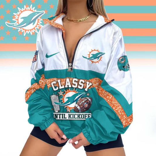 LIMITED EDITION - NEW CUSTOMIZED NFL19 MDP MIAMI DOLPHINS V-NECK ZIPPER SWEATSHIRT JACKET