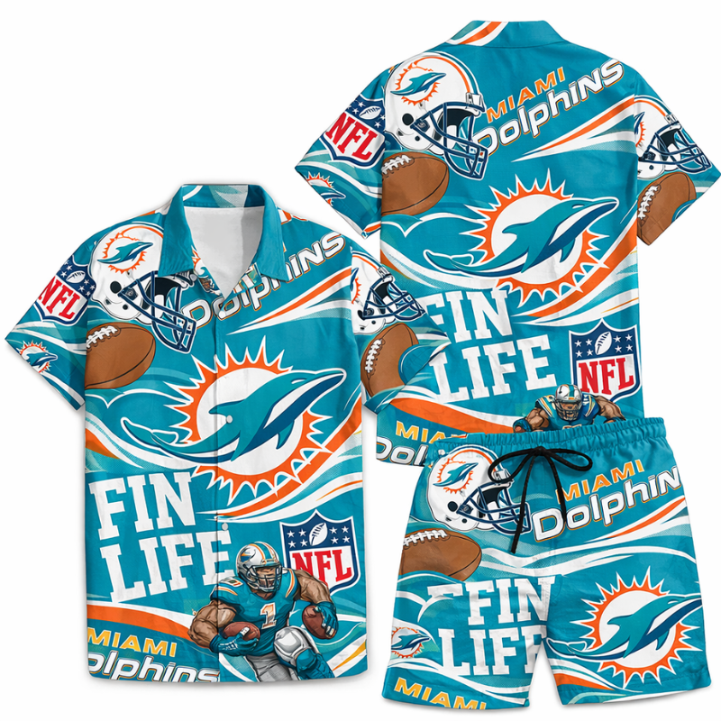 LIMITED EDITION - NEW CUSTOMIZED NFL19 MDP MIAMI DOLPHINS UNISEX HAWAIIAN SHIRT & SHORTS SET