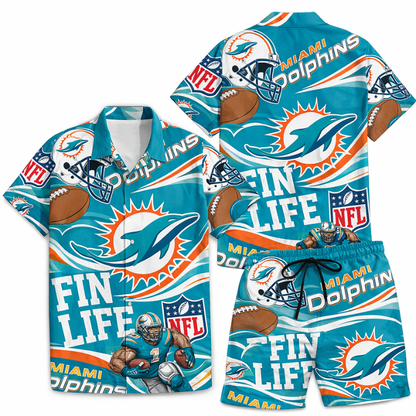 LIMITED EDITION - NEW CUSTOMIZED NFL19 MDP MIAMI DOLPHINS UNISEX HAWAIIAN SHIRT & SHORTS SET