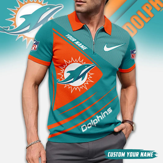 LIMITED EDITION - NEW CUSTOMIZED NFL19 MDP MIAMI DOLPHINS ZIP POLO SHIRT