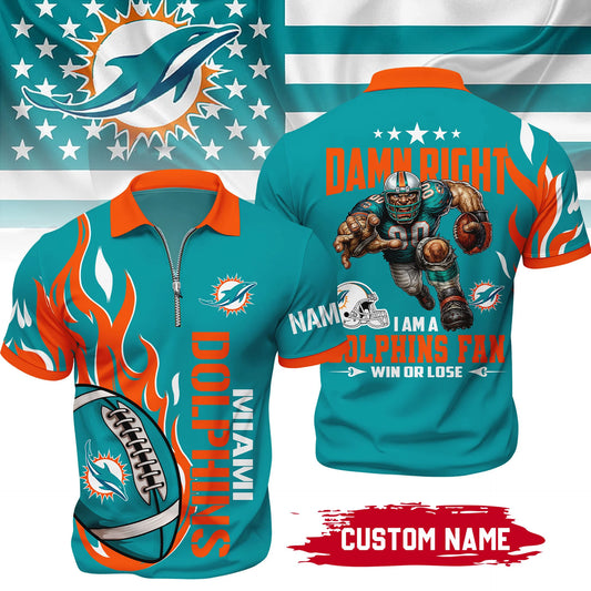 LIMITED EDITION - NEW CUSTOMIZED NFL19 MDP MIAMI DOLPHINS ZIP POLO SHIRT