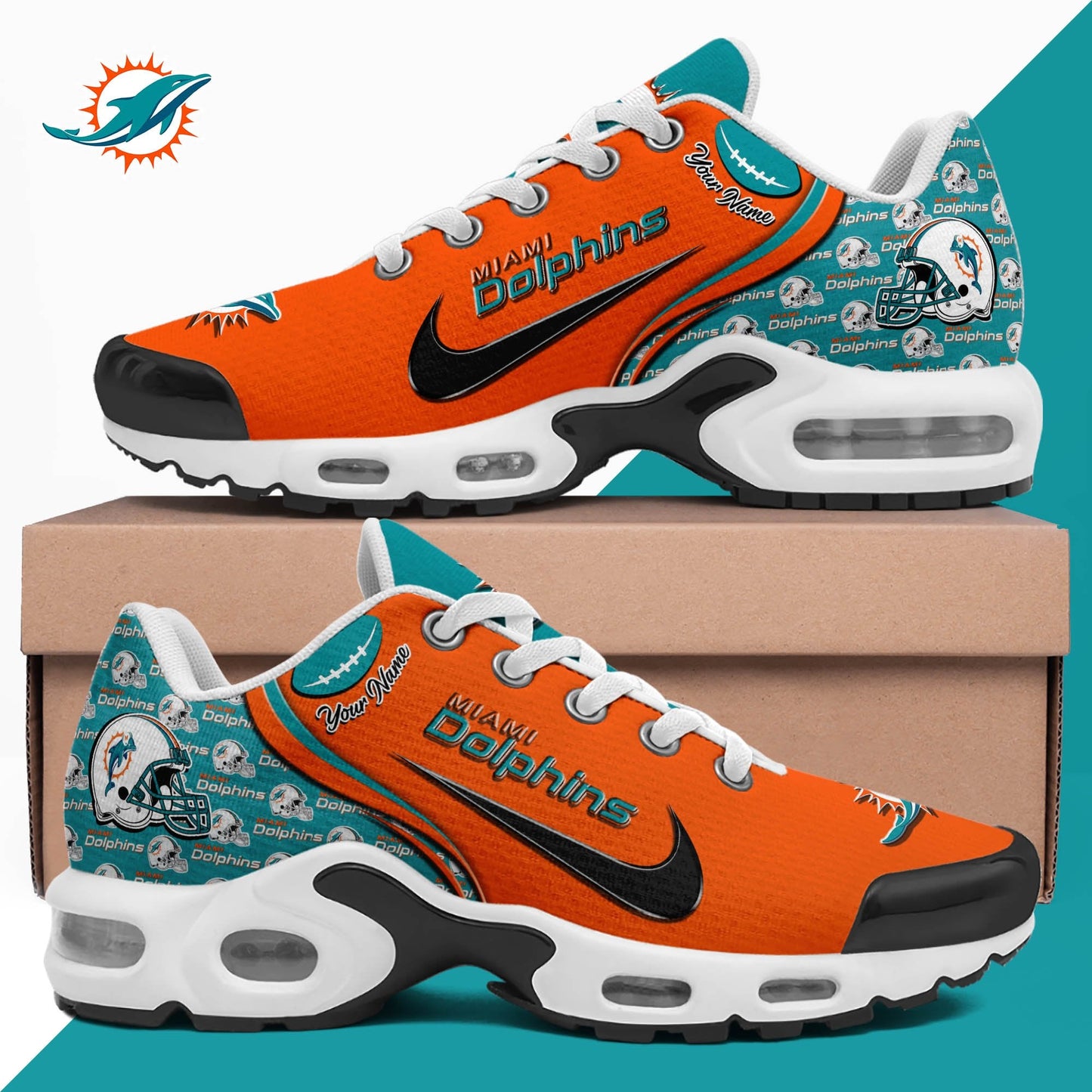 LIMITED EDITION - NEW CUSTOMIZED NFL19 MDP MIAMI DOLPHINS UNISEX AIR MAX PLUS SNEAKERS