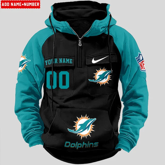 LIMITED EDITION - NEW CUSTOMIZED NFL19 MDP MIAMI DOLPHINS QUARTER ZIP HOODIE