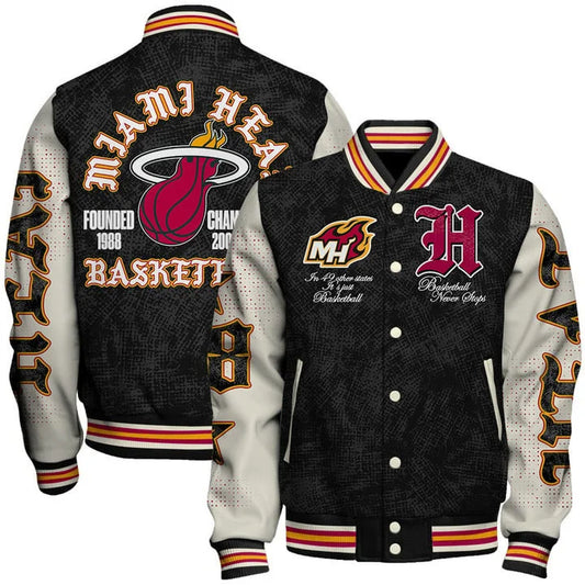 LIMITED EDITION - NEW CUSTOMIZED NBA20 MHE MIAMI HEAT BASEBALL JACKET, SATIN VARSITY JACKET