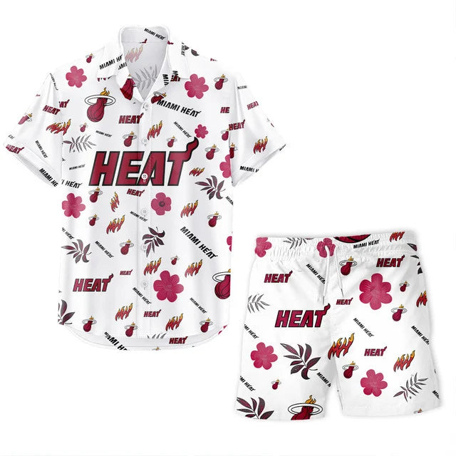LIMITED EDITION - NEW CUSTOMIZED NBA20 MHE MIAMI HEAT UNISEX HAWAIIAN SHIRT & SHORTS SET