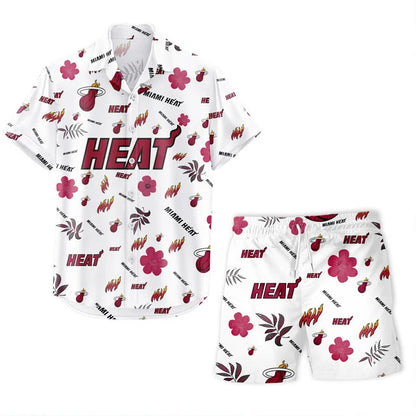 LIMITED EDITION - NEW CUSTOMIZED NBA20 MHE MIAMI HEAT UNISEX HAWAIIAN SHIRT & SHORTS SET