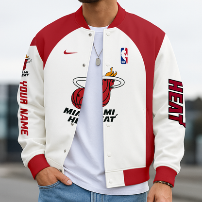 LIMITED EDITION - NEW CUSTOMIZED NBA20 MH MIAMI HEAT BASEBALL JACKET, SATIN VARSITY JACKET