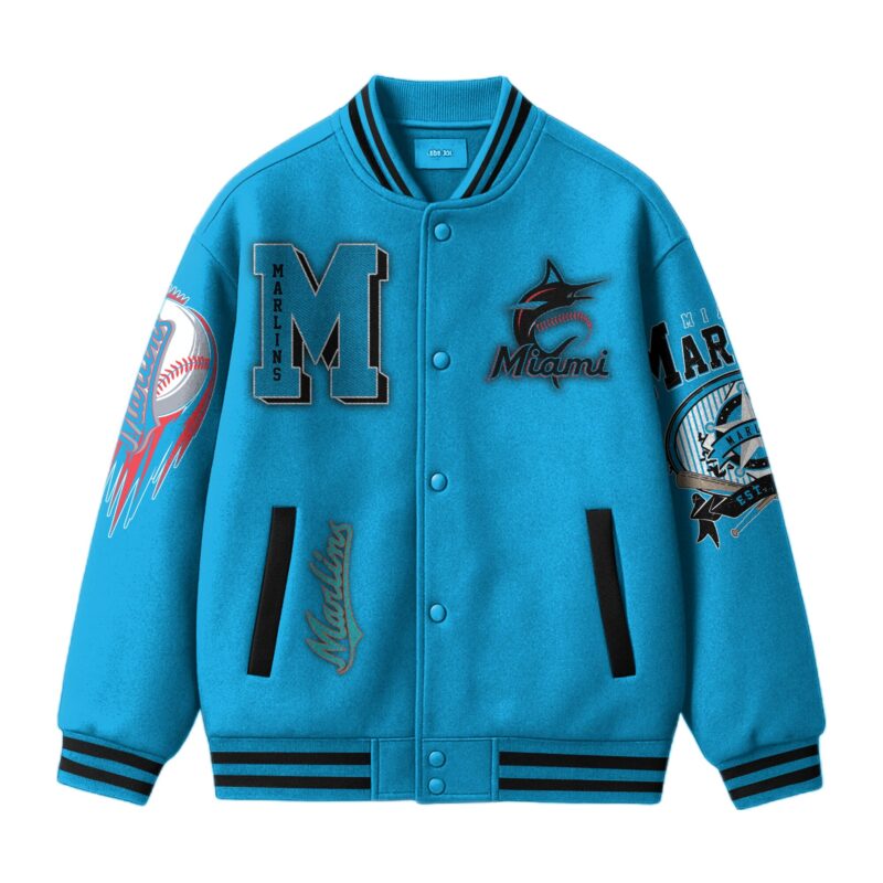 LIMITED EDITION - NEW CUSTOMIZED MLB20 MI MARLINS SATIN VARSITY & BASEBALL JACKET