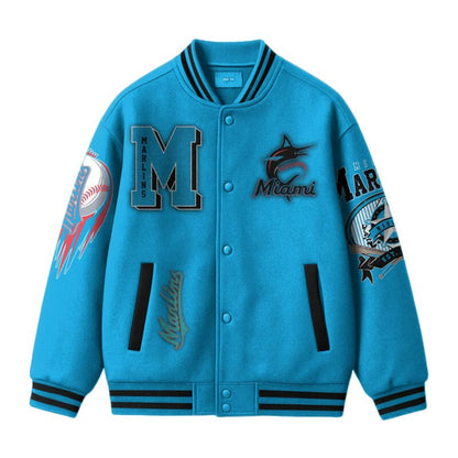 LIMITED EDITION - NEW CUSTOMIZED MLB20 MI MARLINS SATIN VARSITY & BASEBALL JACKET