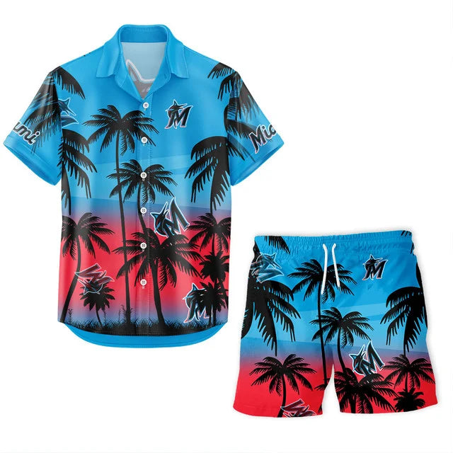 LIMITED EDITION - NEW CUSTOMIZED MLB20 MMS MIAMI MARLINS UNISEX HAWAIIAN SHIRT & SHORTS SET