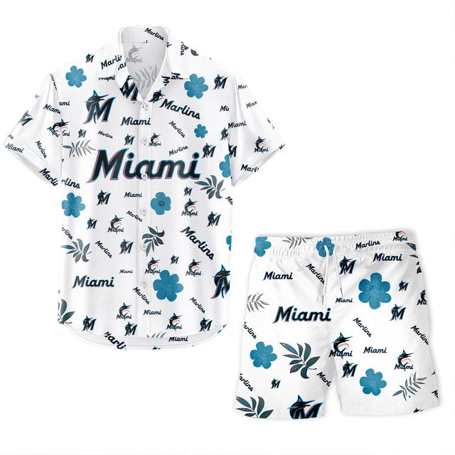 LIMITED EDITION - NEW CUSTOMIZED MLB20 MMS MIAMI MARLINS UNISEX HAWAIIAN SHIRT & SHORTS SET