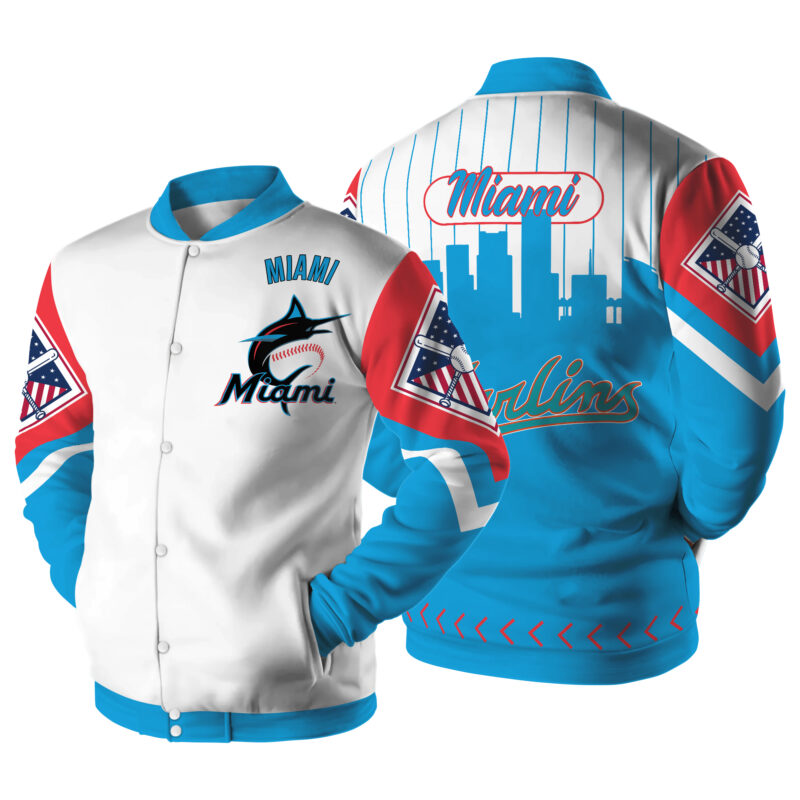LIMITED EDITION - NEW CUSTOMIZED MLB20 MI MARLINS SATIN VARSITY & BASEBALL JACKET