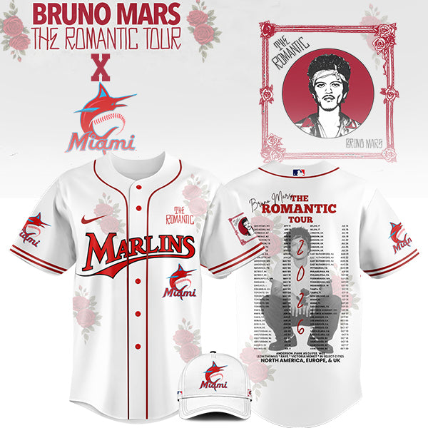 LIMITED EDITION - NEW CUSTOMIZED MLB20 MI MARLINS x BRUNO MARS BASEBALL JERSEY & CAP
