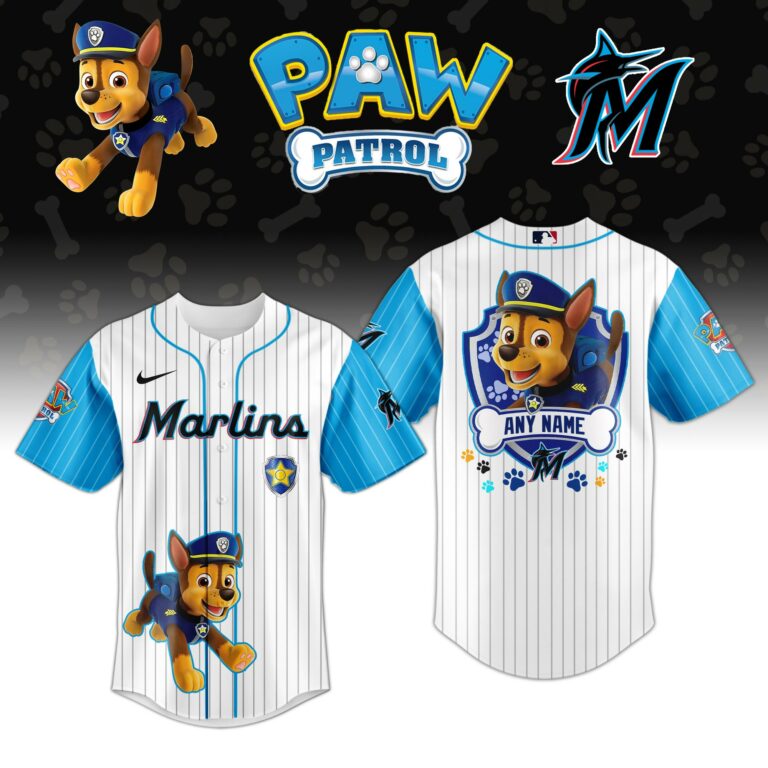 LIMITED EDITION - NEW CUSTOMIZED MLB20 MMS MIAMI MARLINS x PAW PATROL BASEBALL JERSEY & CAP