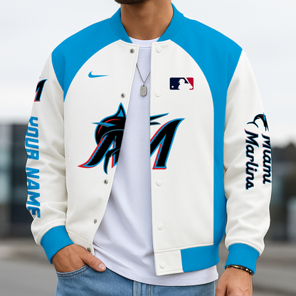 LIMITED EDITION - NEW CUSTOMIZED MLB20 MMS MIAMI MARLINS BASEBALL JACKET, SATIN VARSITY JACKET