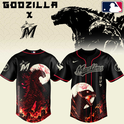 LIMITED EDITION - NEW CUSTOMIZED MLB20 MMS MIAMI MARLINS x GODZILLA BASEBALL JERSEY & CAP