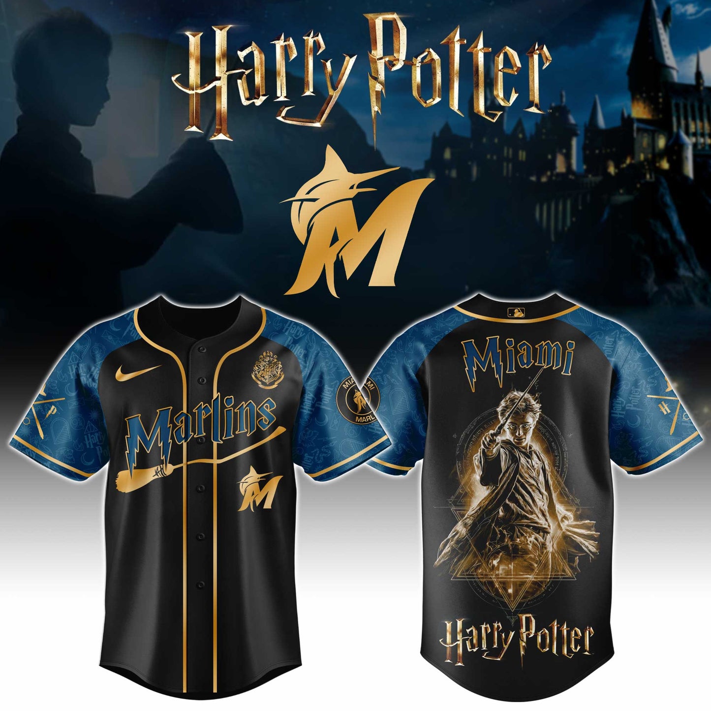 LIMITED EDITION - NEW CUSTOMIZED MLB20 MMS MIAMI MARLINS x HARRY POTTER BASEBALL JERSEY & CAP