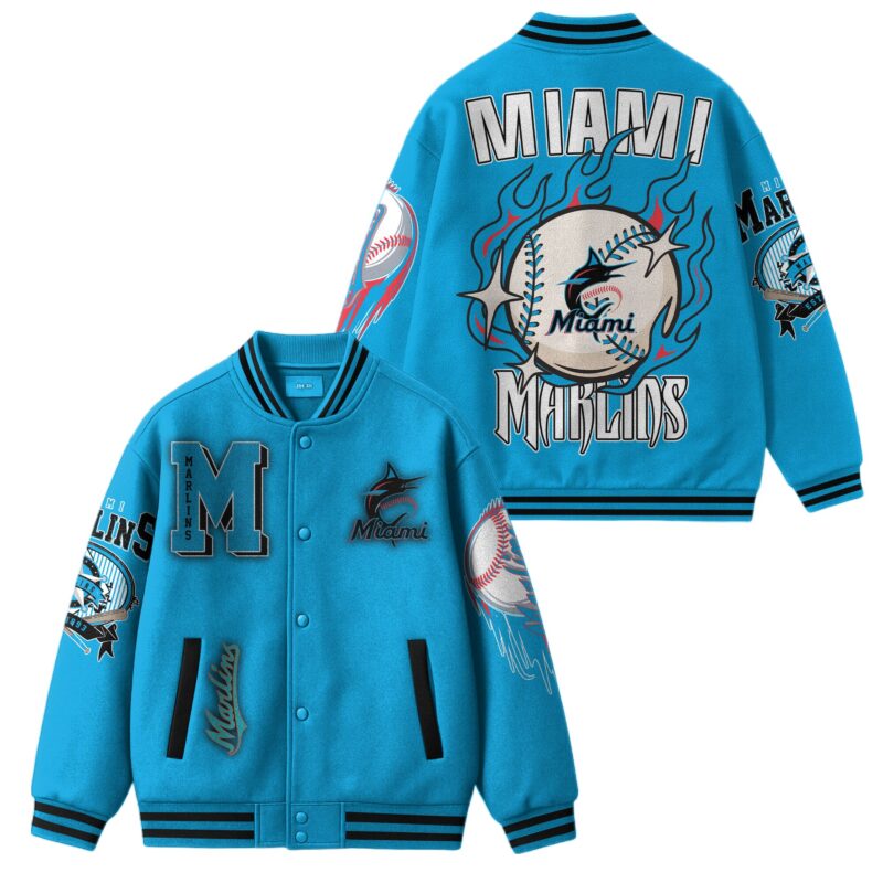 LIMITED EDITION - NEW CUSTOMIZED MLB20 MI MARLINS SATIN VARSITY & BASEBALL JACKET