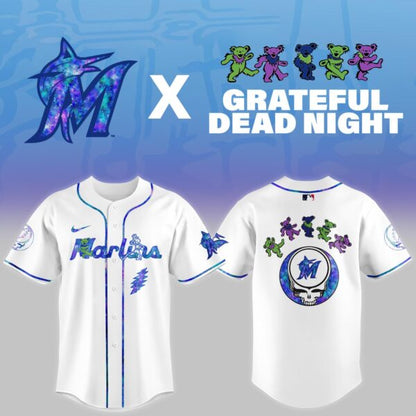 LIMITED EDITION - NEW CUSTOMIZED MLB20 MI MARLINS x GRATEFUL DEAD BASEBALL JERSEY