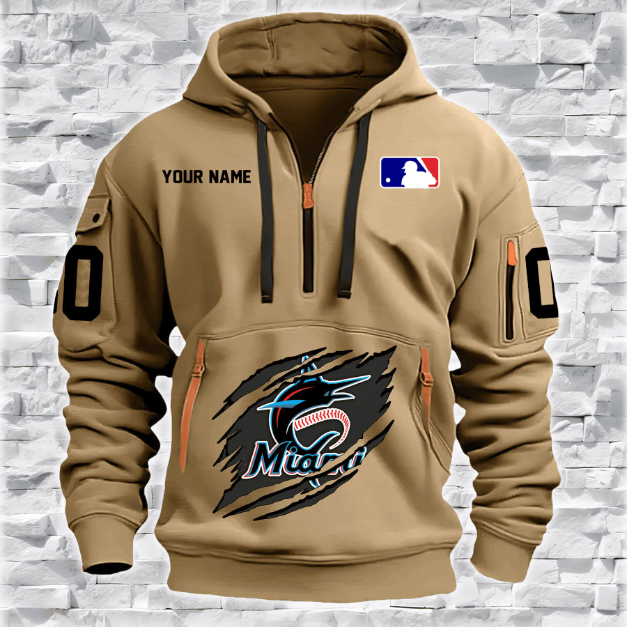 LIMITED EDITION - NEW CUSTOMIZED MLB20 MI MARLINS QUARTER ZIP HOODIE
