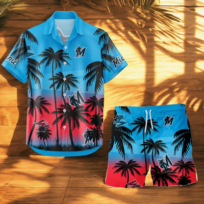 LIMITED EDITION - NEW CUSTOMIZED MLB20 MMS MIAMI MARLINS UNISEX HAWAIIAN SHIRT & SHORTS SET