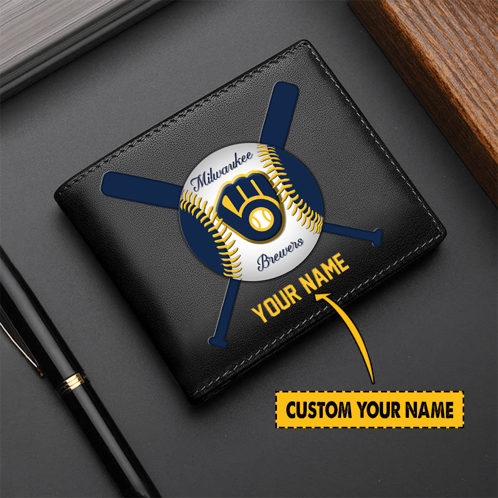 LIMITED EDITION - NEW CUSTOMIZED MLB15 MBS MILWAUKEE BREWERS LEATHER WALLET