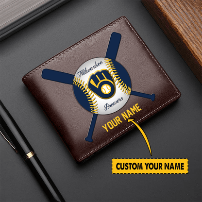 LIMITED EDITION - NEW CUSTOMIZED MLB15 MBS MILWAUKEE BREWERS LEATHER WALLET