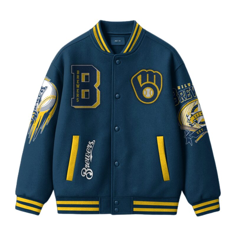 LIMITED EDITION - NEW CUSTOMIZED MLB15 MW BREWERS SATIN VARSITY & BASEBALL JACKET