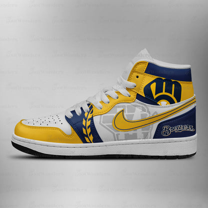 LIMITED EDITION - NEW CUSTOMIZED MLB15 MBS MILWAUKEE BREWERS AIR JORDAN SNEAKERS