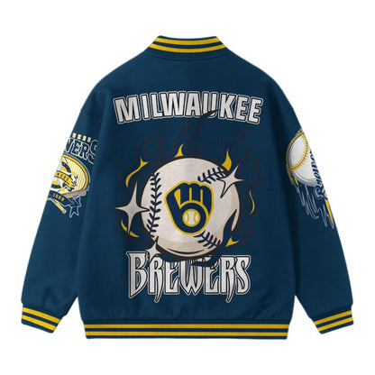 LIMITED EDITION - NEW CUSTOMIZED MLB15 MW BREWERS SATIN VARSITY & BASEBALL JACKET