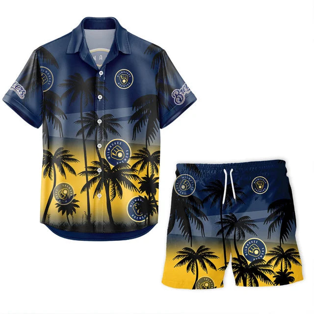LIMITED EDITION - NEW CUSTOMIZED MLB15 MBS MILWAUKEE BREWERS UNISEX HAWAIIAN SHIRT & SHORTS SET