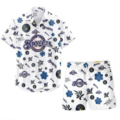 LIMITED EDITION - NEW CUSTOMIZED MLB15 MBS MILWAUKEE BREWERS UNISEX HAWAIIAN SHIRT & SHORTS SET