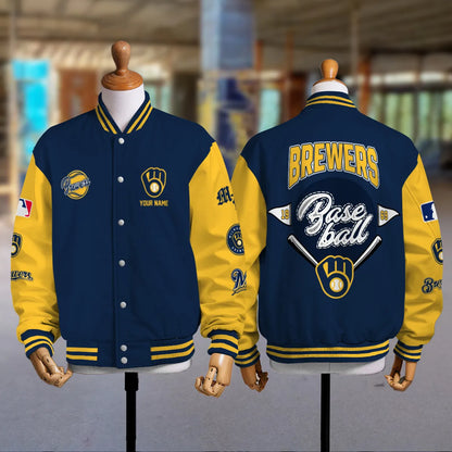 LIMITED EDITION - NEW PREMIUM MLB15 MBS MILWAUKEE BREWERS SATIN VARSITY JACKET