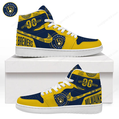 LIMITED EDITION - NEW CUSTOMIZED MLB15 MW BREWERS AIR JORDAN SNEAKERS