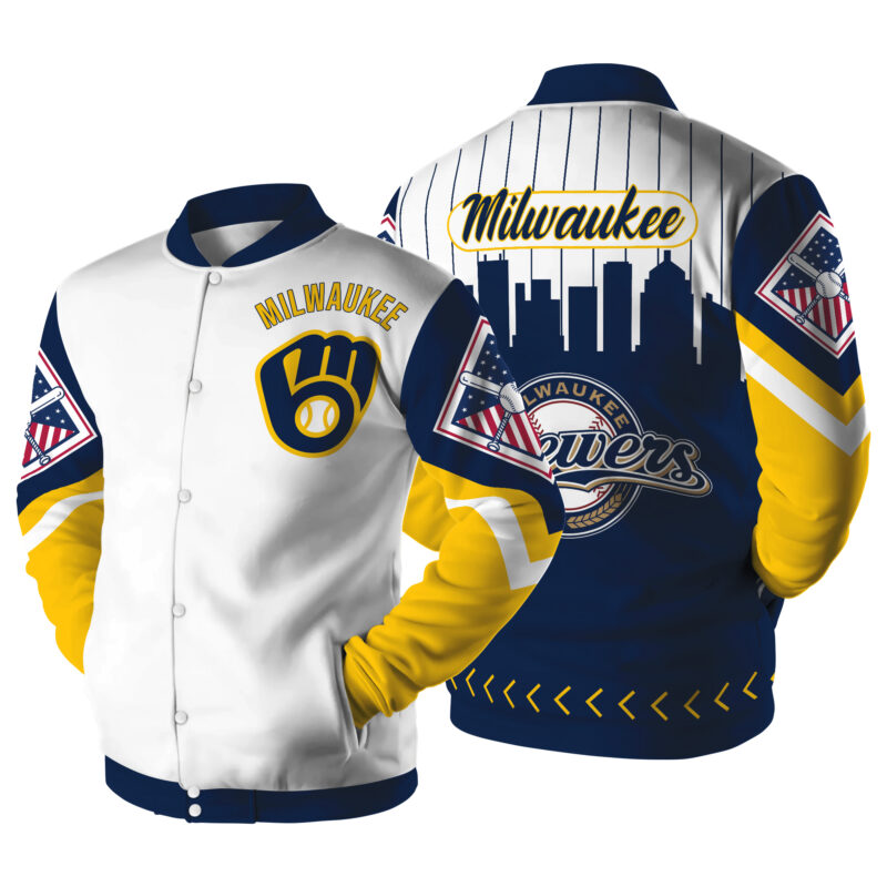 LIMITED EDITION - NEW CUSTOMIZED MLB15 MW BREWERS SATIN VARSITY & BASEBALL JACKET