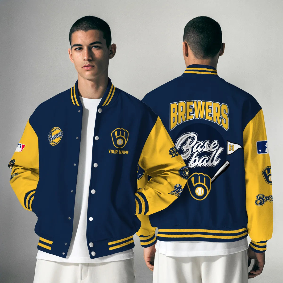LIMITED EDITION - NEW PREMIUM MLB15 MBS MILWAUKEE BREWERS SATIN VARSITY JACKET