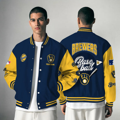 LIMITED EDITION - NEW PREMIUM MLB15 MBS MILWAUKEE BREWERS SATIN VARSITY JACKET