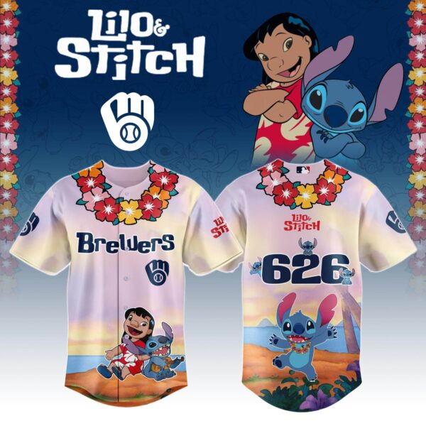LIMITED EDITION - NEW CUSTOMIZED MLB15 MW BREWERS x LILO & STITCH BASEBALL JERSEY