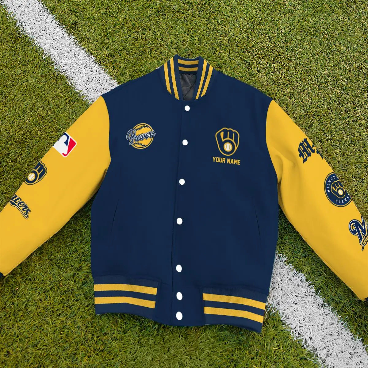 LIMITED EDITION - NEW PREMIUM MLB15 MBS MILWAUKEE BREWERS SATIN VARSITY JACKET