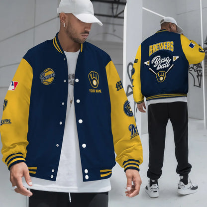 LIMITED EDITION - NEW PREMIUM MLB15 MBS MILWAUKEE BREWERS SATIN VARSITY JACKET