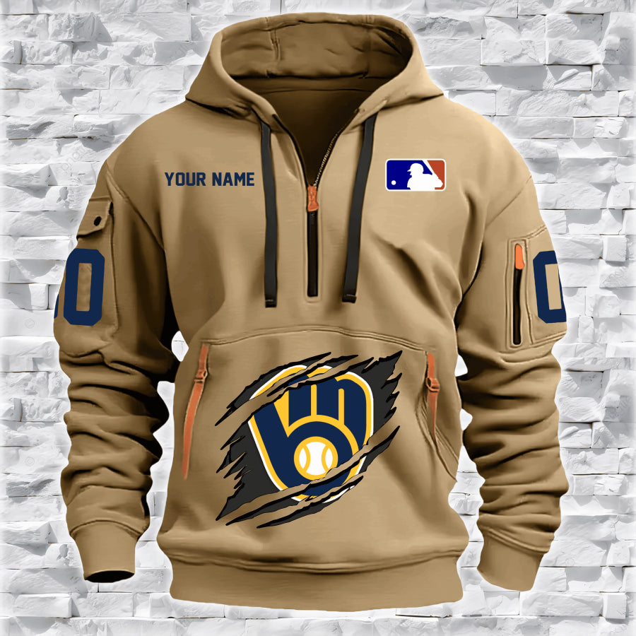 LIMITED EDITION - NEW CUSTOMIZED MLB15 MW BREWERS QUARTER ZIP HOODIE