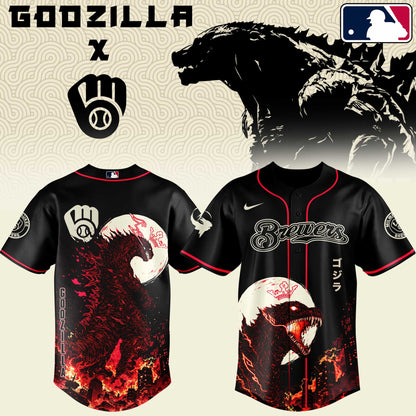 LIMITED EDITION - NEW CUSTOMIZED MLB15 MBS MILWAUKEE BREWERS x GODZILLA BASEBALL JERSEY & CAP