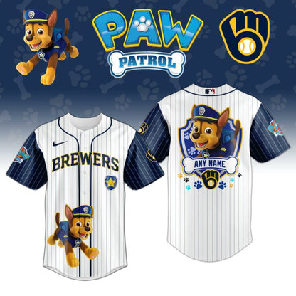 LIMITED EDITION - NEW CUSTOMIZED MLB15 MBS MILWAUKEE BREWERS x PAW PATROL BASEBALL JERSEY & CAP