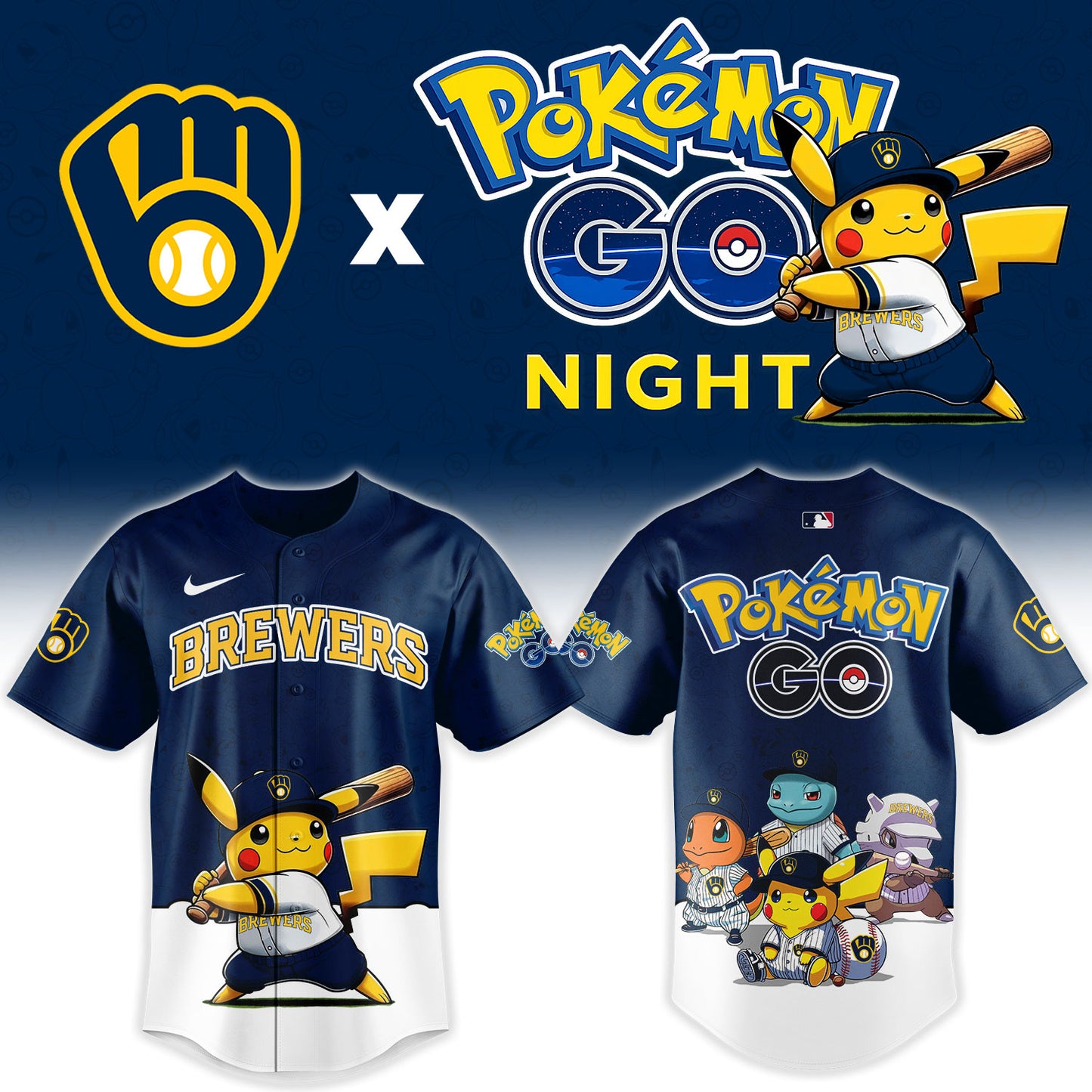 LIMITED EDITION - NEW CUSTOMIZED MLB15 MBS MILWAUKEE BREWERS x POKEMON BASEBALL JERSEY & CAP
