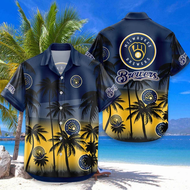 LIMITED EDITION - NEW CUSTOMIZED MLB15 MBS MILWAUKEE BREWERS UNISEX HAWAIIAN SHIRT & SHORTS SET