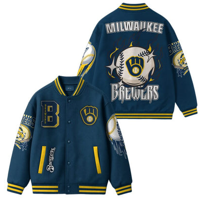 LIMITED EDITION - NEW CUSTOMIZED MLB15 MW BREWERS SATIN VARSITY & BASEBALL JACKET
