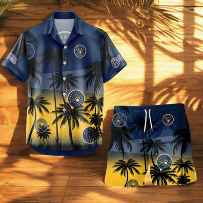 LIMITED EDITION - NEW CUSTOMIZED MLB15 MBS MILWAUKEE BREWERS UNISEX HAWAIIAN SHIRT & SHORTS SET