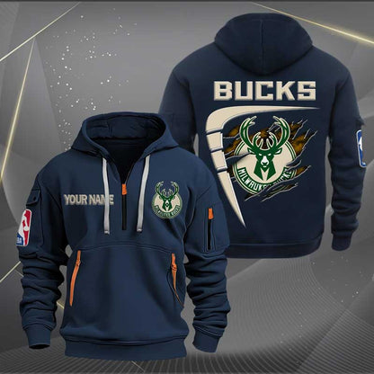 [HOT DEAL] NEW CUSTOMIZED NBA11 MB MILWAUKEE BUCKS QUARTER ZIP HOODIE