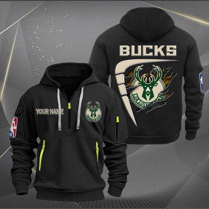[HOT DEAL] NEW CUSTOMIZED NBA11 MB MILWAUKEE BUCKS QUARTER ZIP HOODIE